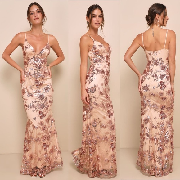 Lulus Dresses & Skirts - Lulu’s Shine Language Rose Gold Sequin Mermaid Maxi Dress